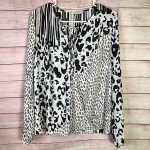 Cabi Beautiful Multi Print Faux Wrap‎  Blouse Large